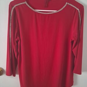 Scarlett Red Long Sleeve Top with Rhinestone Detail